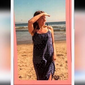 Splendid Women's Navy Polka Dot Sundress Paisley Cotton Adjustable Large